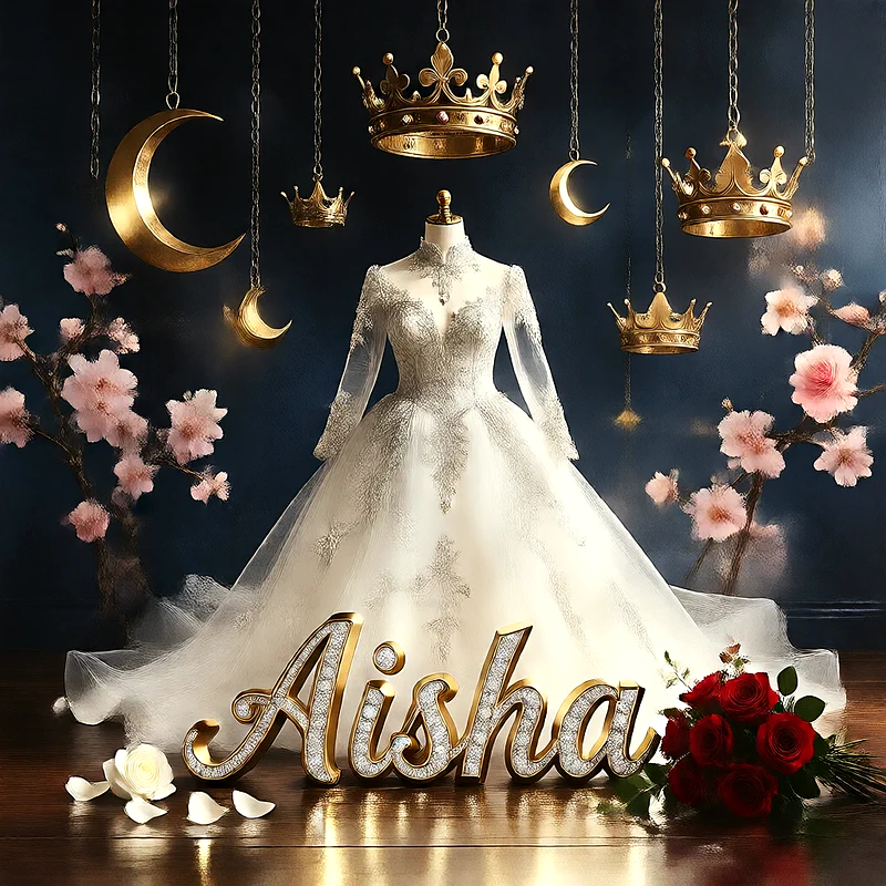 تحميل صورة فستان فرح باسم عائشة للعروسة للفيسبوك والواتساب
