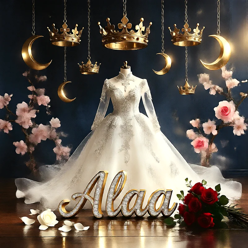 تحميل صورة فستان فرح باسم آلاء للعروسة للفيسبوك والواتساب