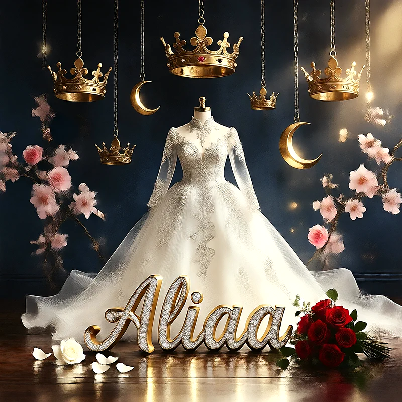 تحميل صورة فستان فرح باسم علياء للعروسة للفيسبوك والواتساب