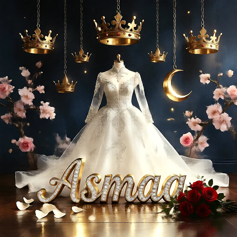 تحميل صورة فستان فرح باسم أسماء للعروسة للفيسبوك والواتساب