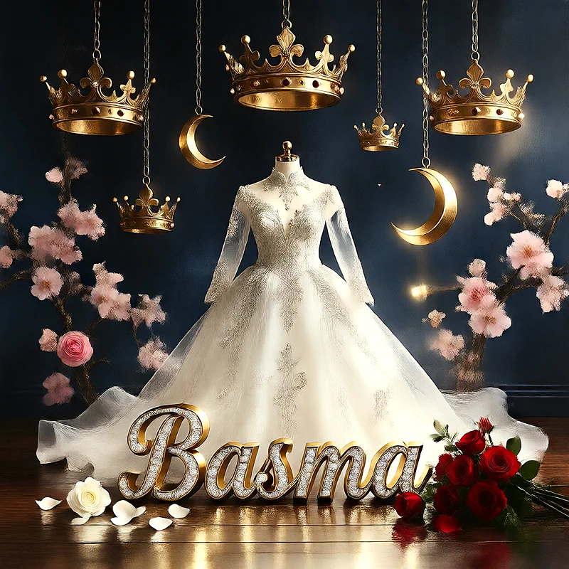 تحميل صورة فستان فرح باسم بسمة للعروسة للفيسبوك والواتساب