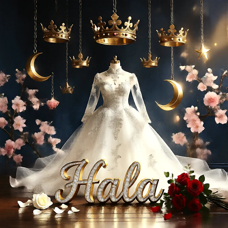 تحميل صورة فستان فرح باسم حلا للعروسة للفيسبوك والواتساب