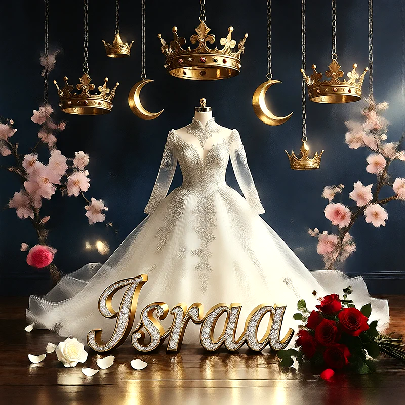 تحميل صورة فستان فرح باسم إسراء للعروسة للفيسبوك والواتساب