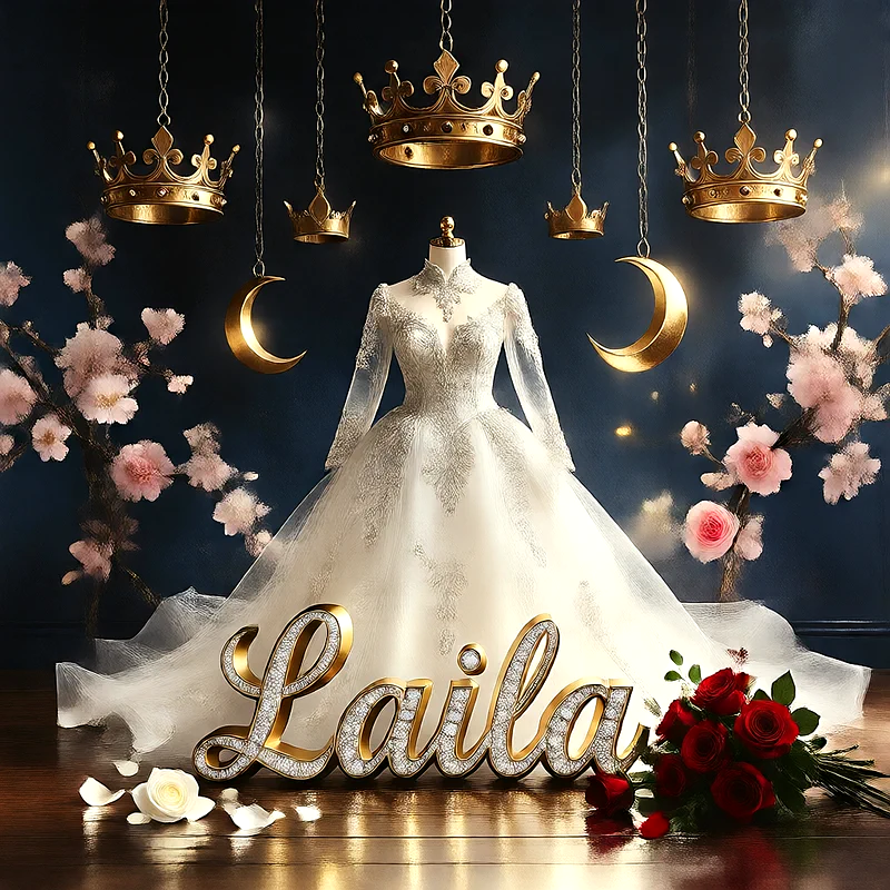 تحميل صورة فستان فرح باسم ليلى للعروسة للفيسبوك والواتساب