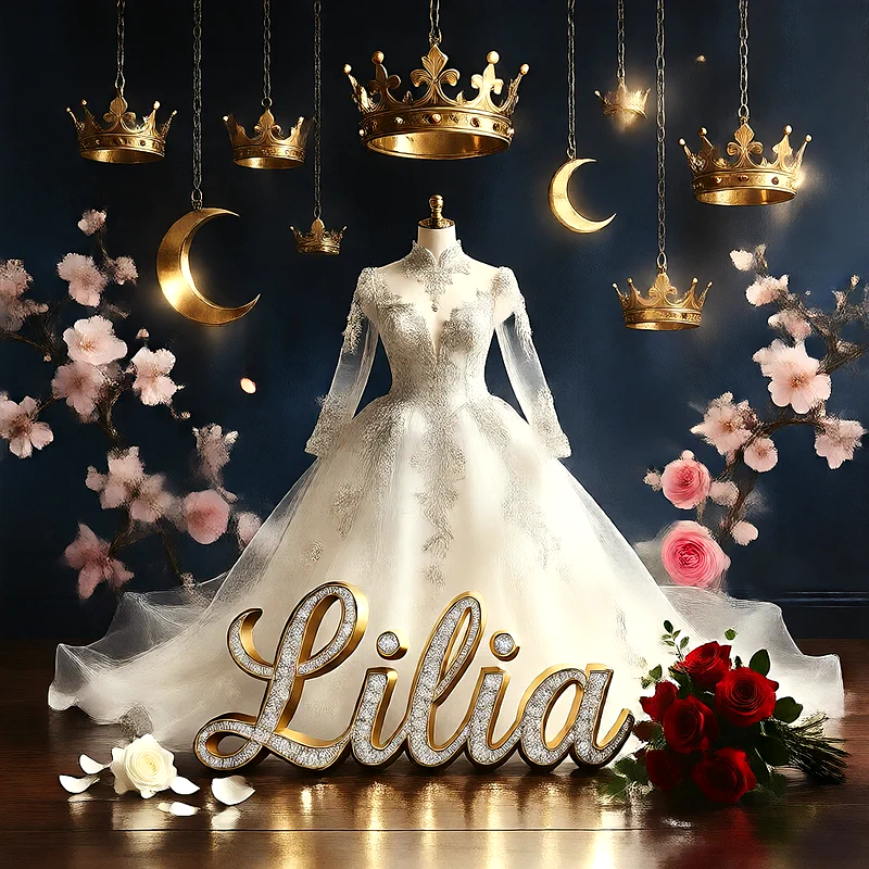 تحميل صورة فستان فرح باسم ليليا للعروسة للفيسبوك والواتساب