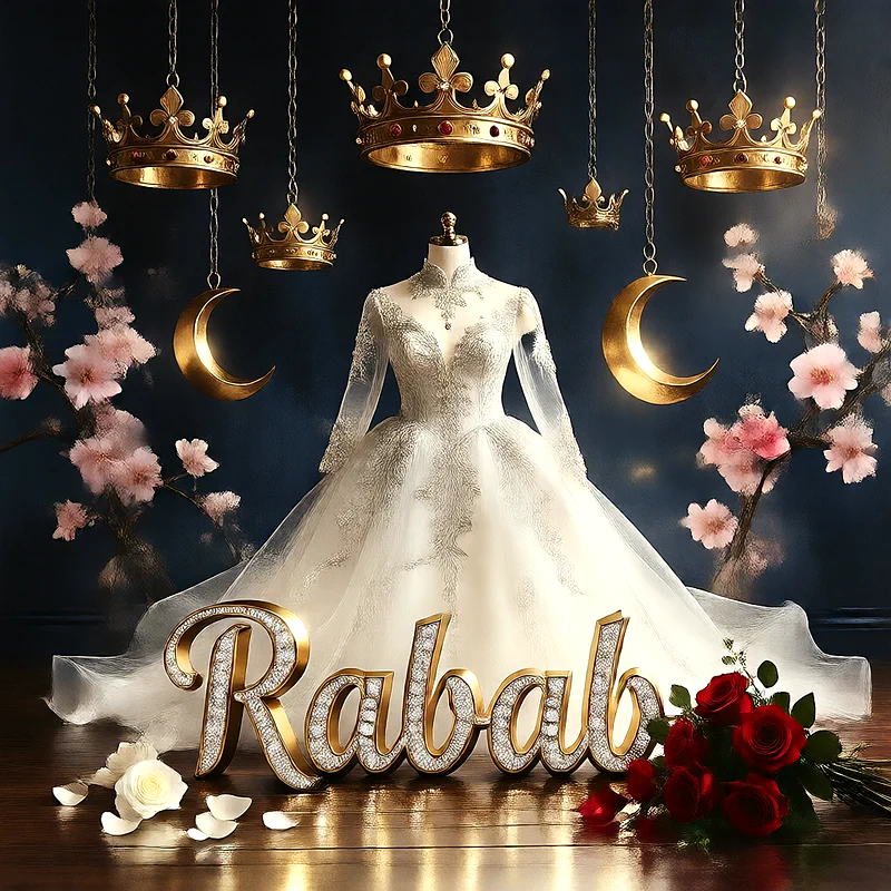تحميل صورة فستان فرح باسم رباب للعروسة للفيسبوك والواتساب