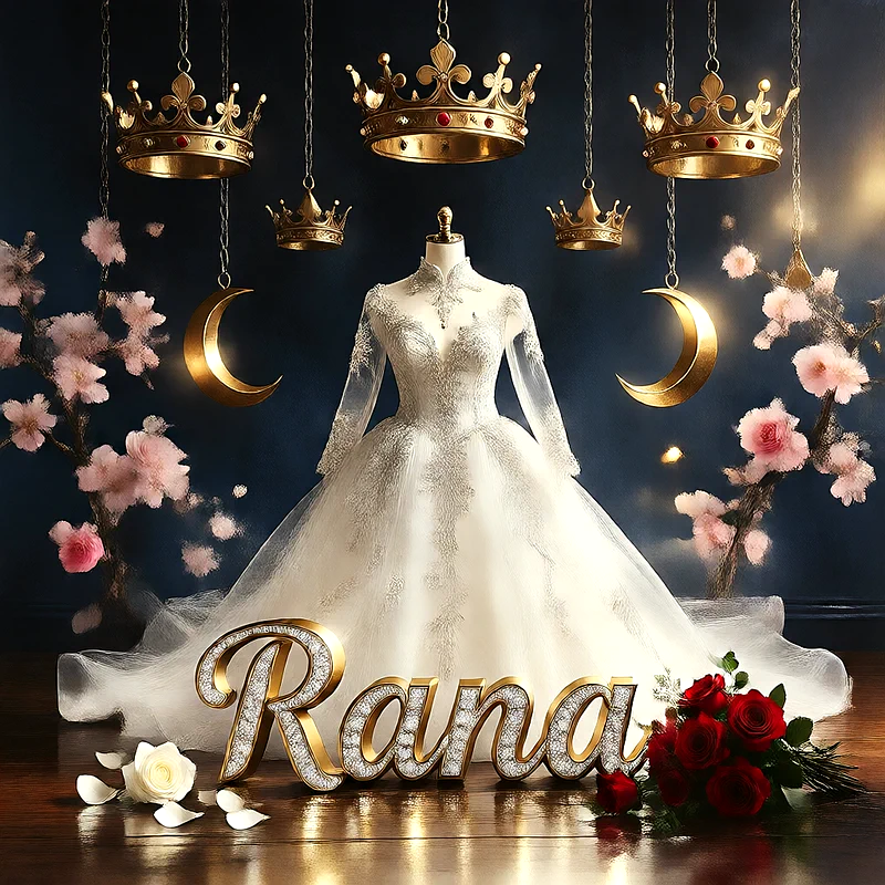 تحميل صورة فستان فرح باسم رنا للعروسة للفيسبوك والواتساب