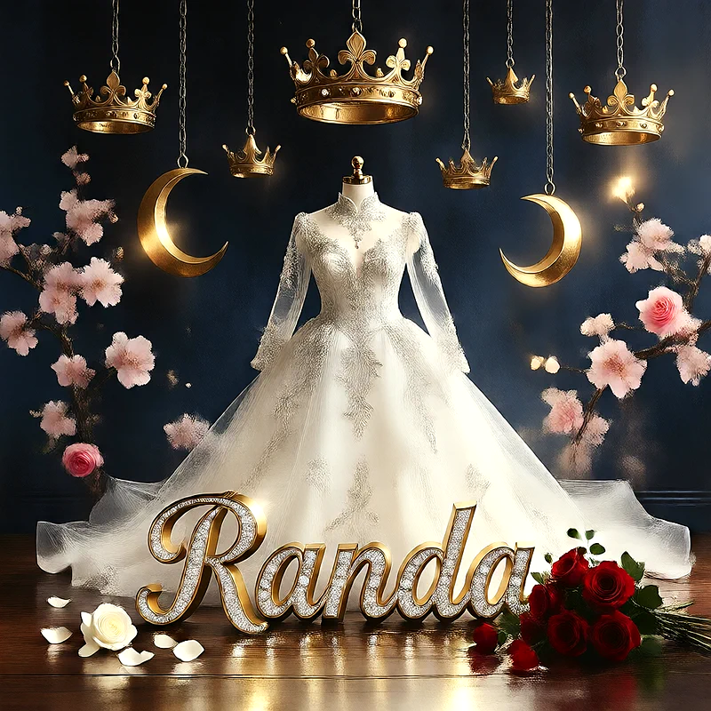 تحميل صورة فستان فرح باسم رندا للعروسة للفيسبوك والواتساب