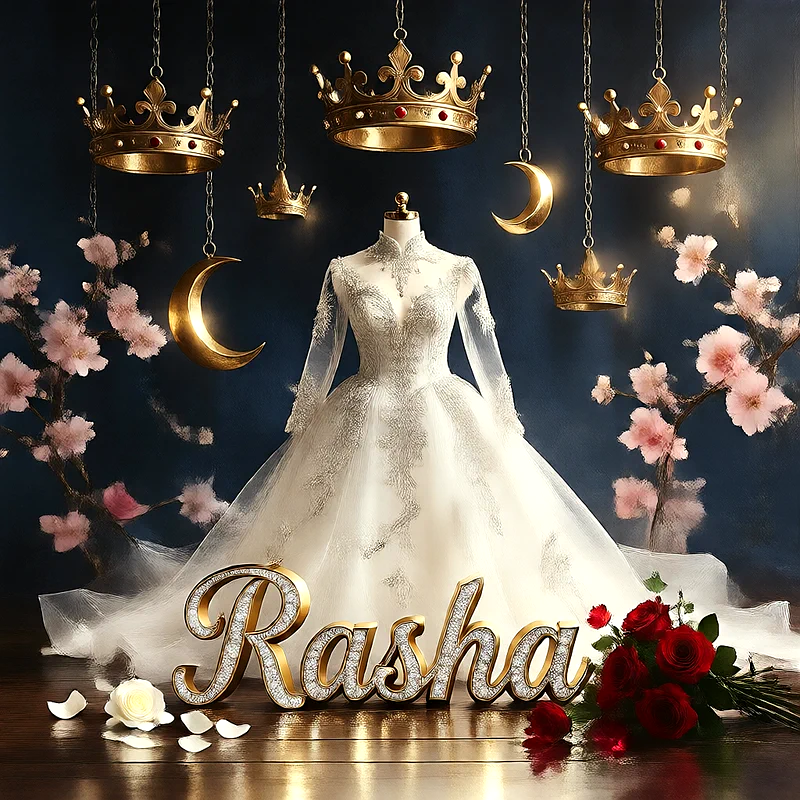 تحميل صورة فستان فرح باسم رشا للعروسة للفيسبوك والواتساب
