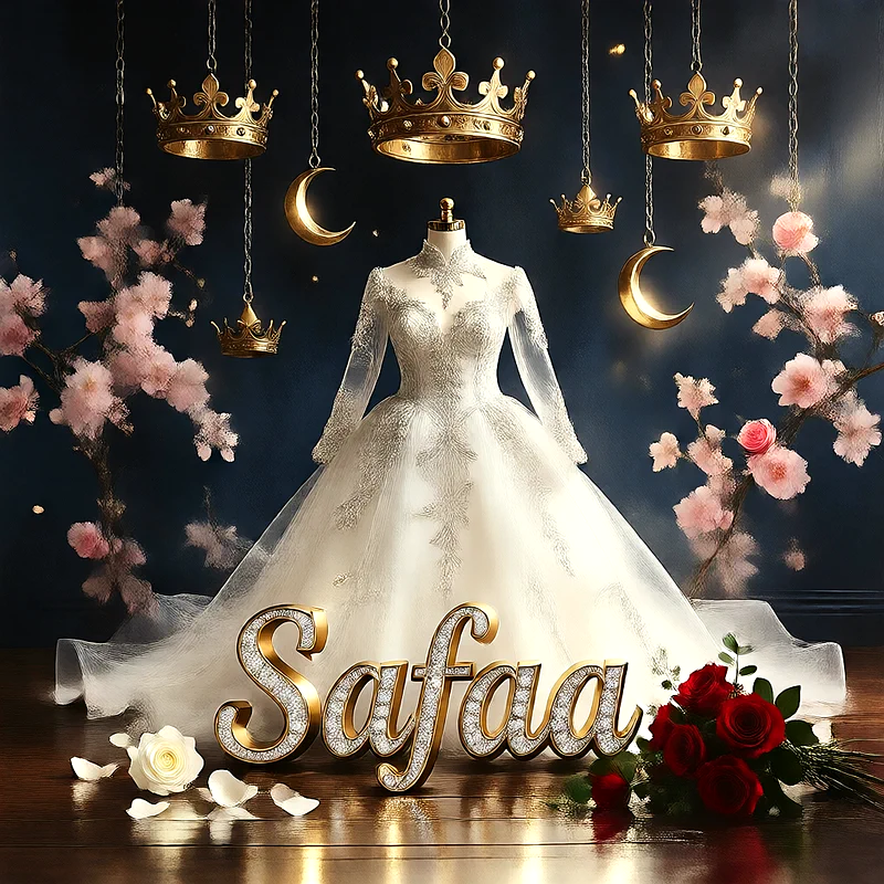 تحميل صورة فستان فرح باسم صفاء للعروسة للفيسبوك والواتساب