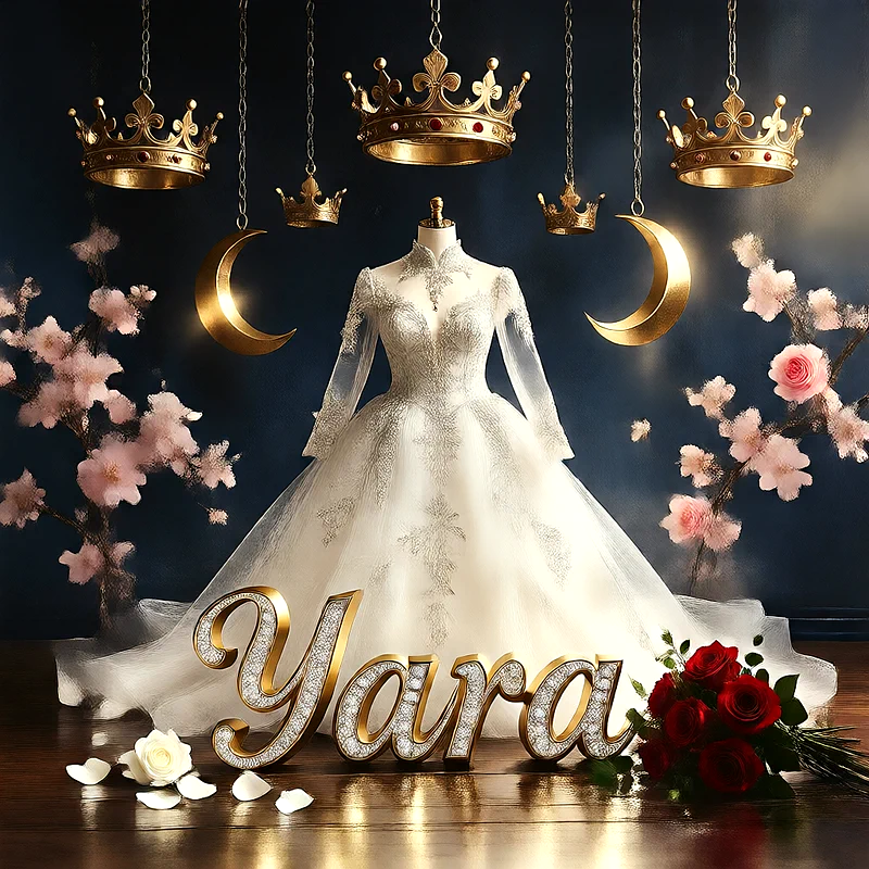تحميل صورة فستان فرح باسم يارا للعروسة للفيسبوك والواتساب