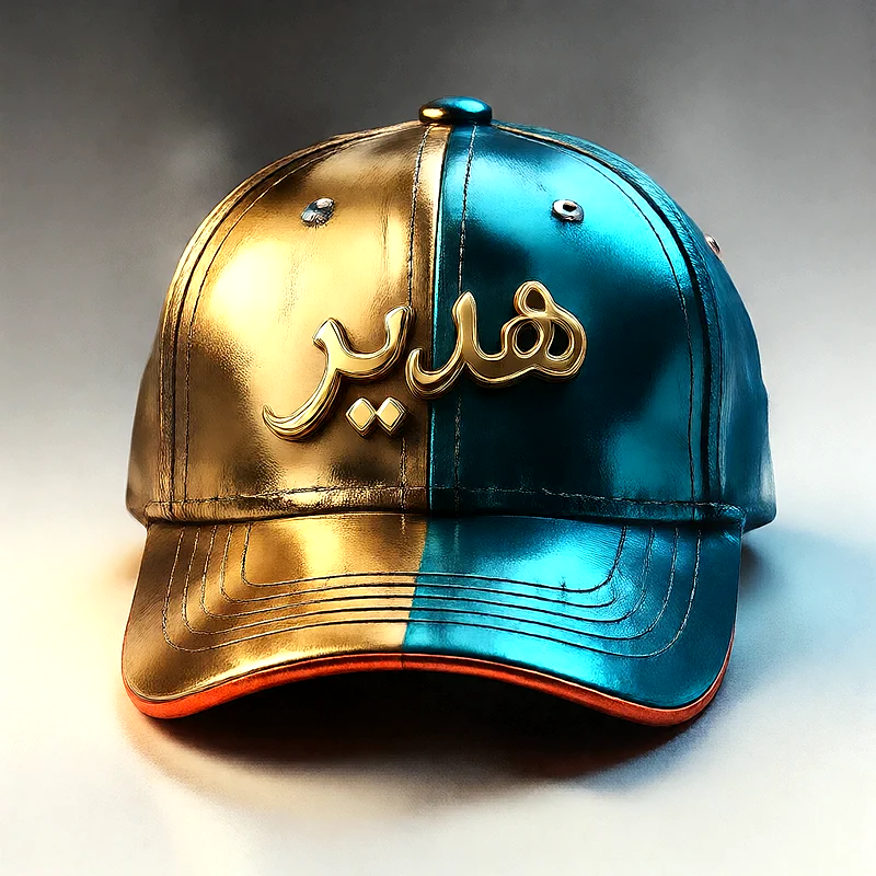 صورة اسم هدير على كاب ذهبي وأزرق فاخر | تصميم 3D احترافي للفيسبوك والواتساب