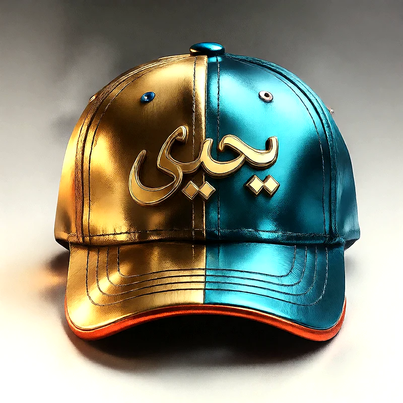 صورة اسم يحيى على كاب ذهبي وأزرق فاخر | تصميم 3D احترافي للفيسبوك والواتساب