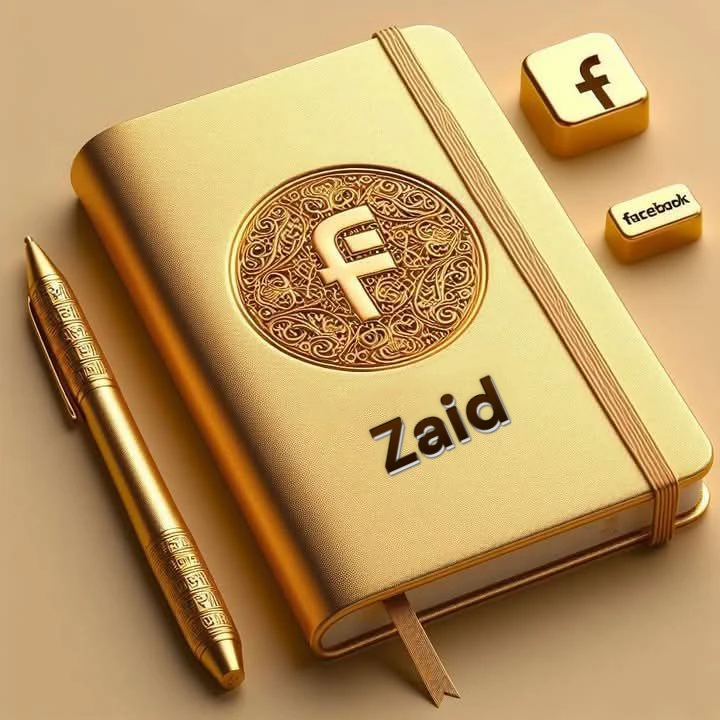اجمل صور ذهبية فاخرة لاسم زيد مع شعار فيسبوك | تصميم 3D احترافي للبروفايل والغلاف