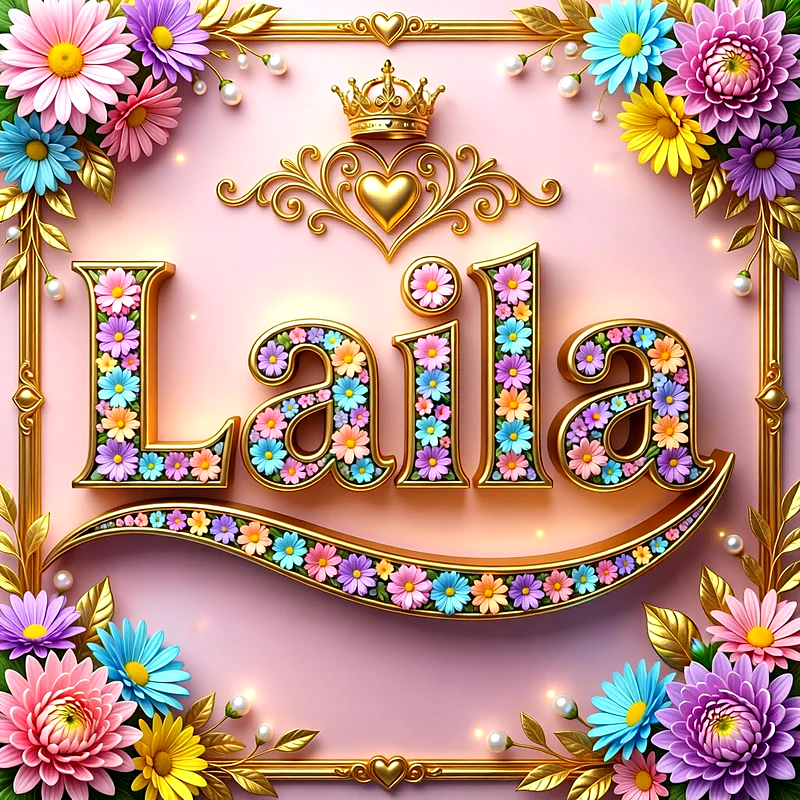 تحميل صورة اسم ليلى بالورد والذهب HD - أجمل خلفيات ورمزيات تهنئة بالأسماء