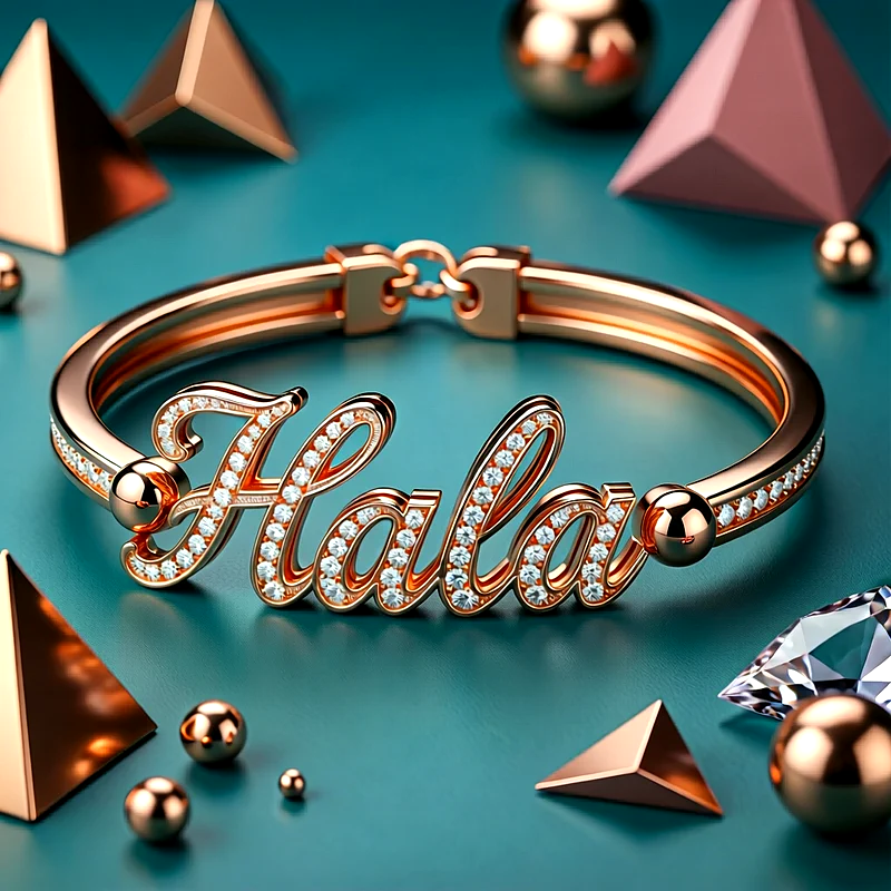 حمل الآن أجمل صورة تصميم اسم حلا محفور على إسورة ذهب مرصعة بالألماس بجودة عالية HD