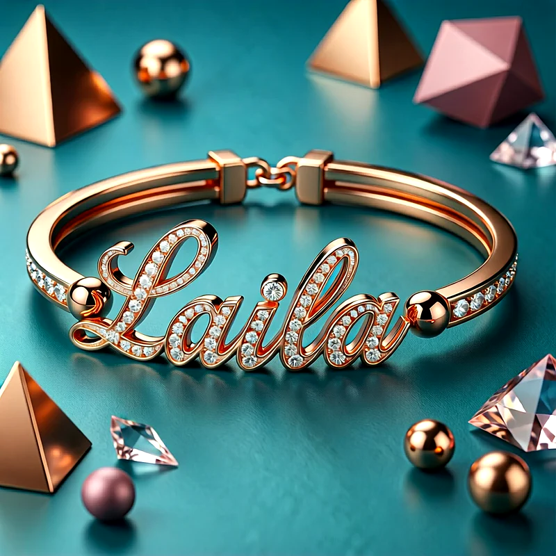 حمل الآن أجمل صورة تصميم اسم ليلى محفور على إسورة ذهب مرصعة بالألماس بجودة عالية HD