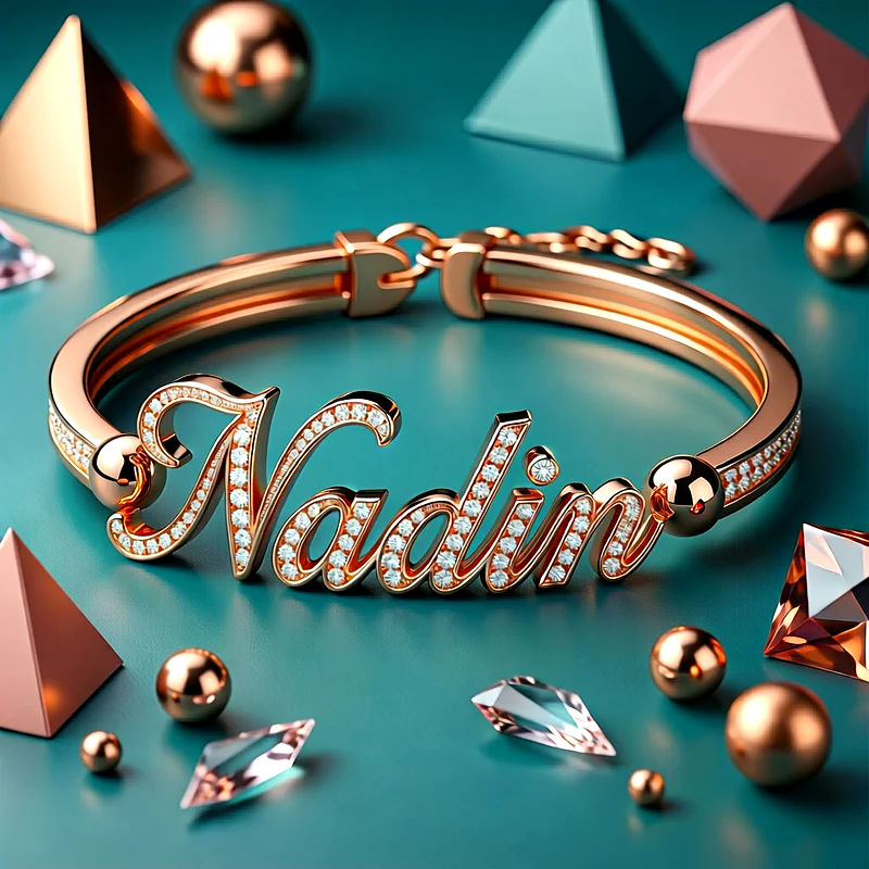 حمل الآن أجمل صورة تصميم اسم نادين محفور على إسورة ذهب مرصعة بالألماس بجودة عالية HD