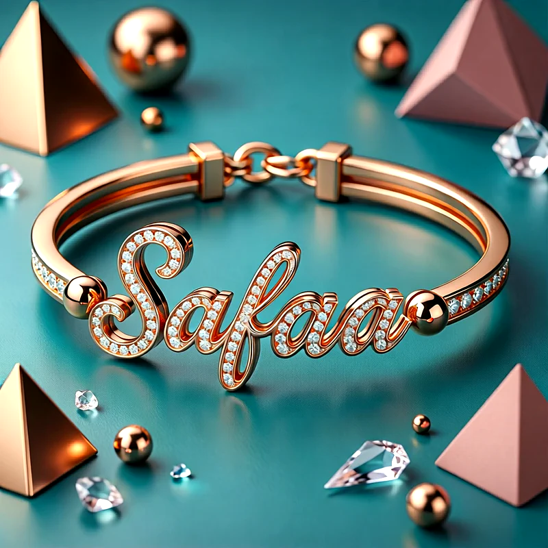 حمل الآن أجمل صورة تصميم اسم صفاء محفور على إسورة ذهب مرصعة بالألماس بجودة عالية HD