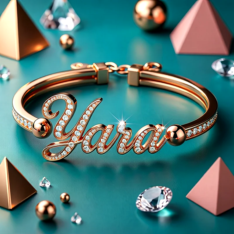 حمل الآن أجمل صورة تصميم اسم يارا محفور على إسورة ذهب مرصعة بالألماس بجودة عالية HD