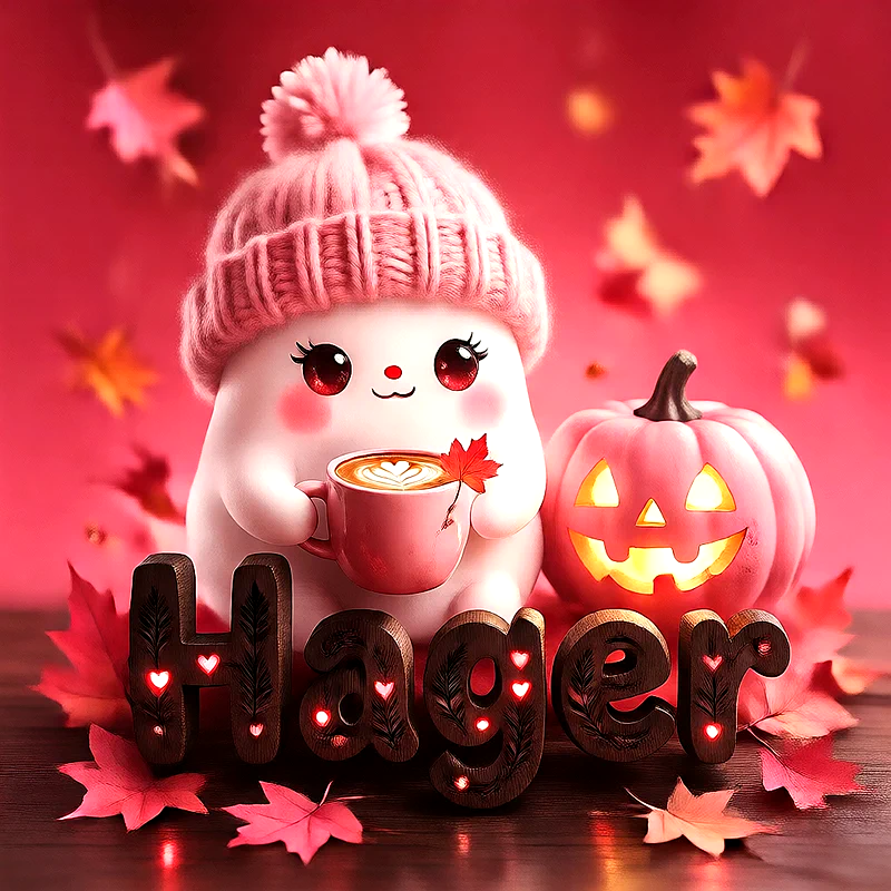 صورة اسم هاجر بتصميم الشبح الكيوت وأجواء الهالوين الدافئة