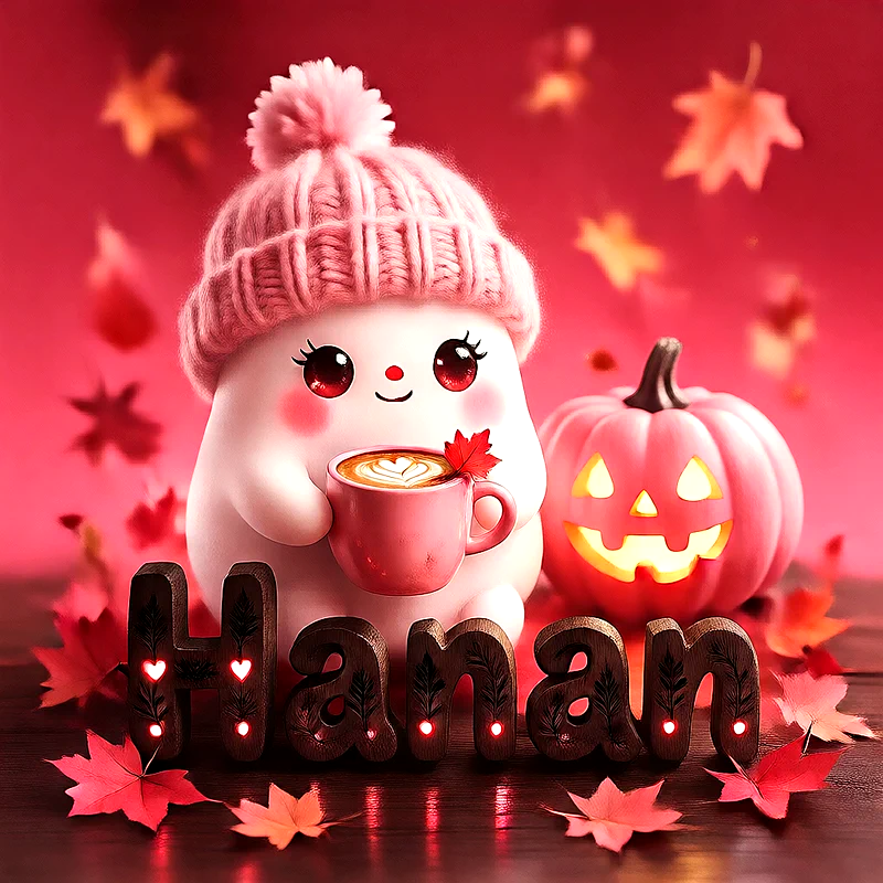 صورة اسم حنان بتصميم الشبح الكيوت وأجواء الهالوين الدافئة