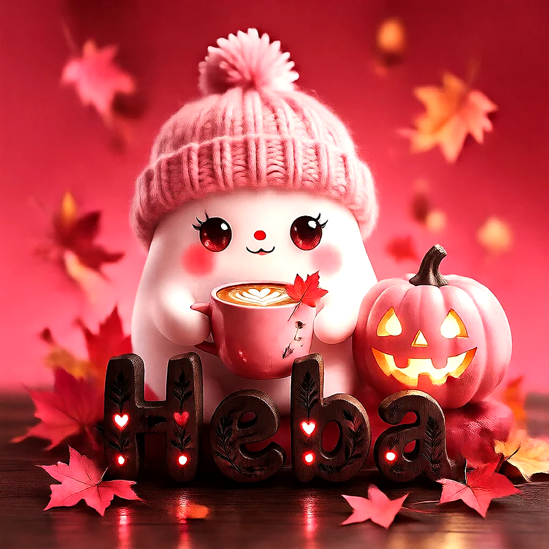 صورة اسم هبة بتصميم الشبح الكيوت وأجواء الهالوين الدافئة