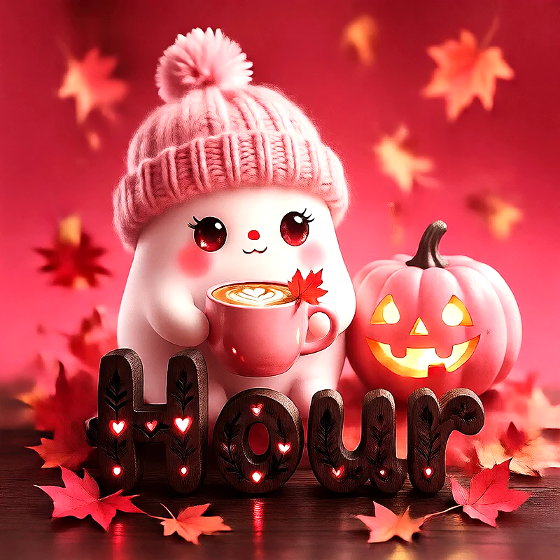 صورة اسم حور بتصميم الشبح الكيوت وأجواء الهالوين الدافئة