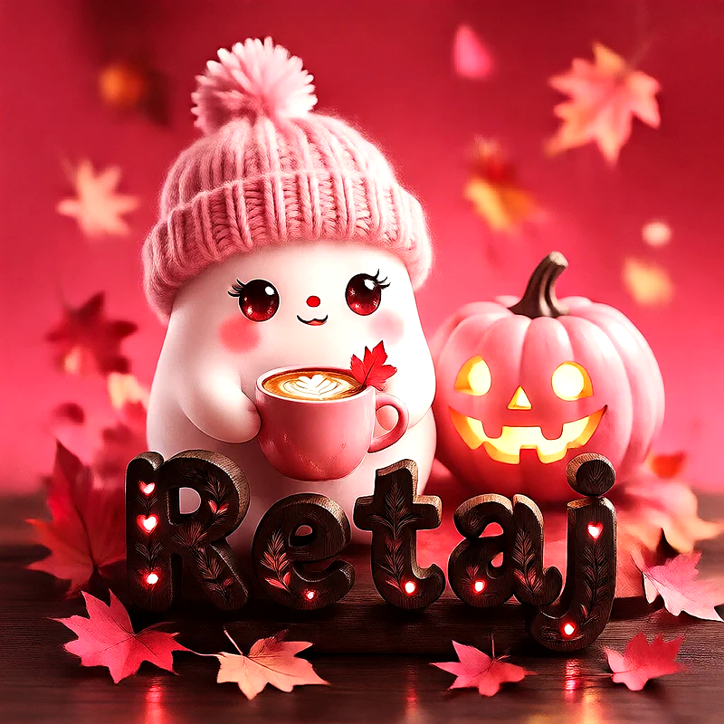 صورة اسم ريتاج بتصميم الشبح الكيوت وأجواء الهالوين الدافئة