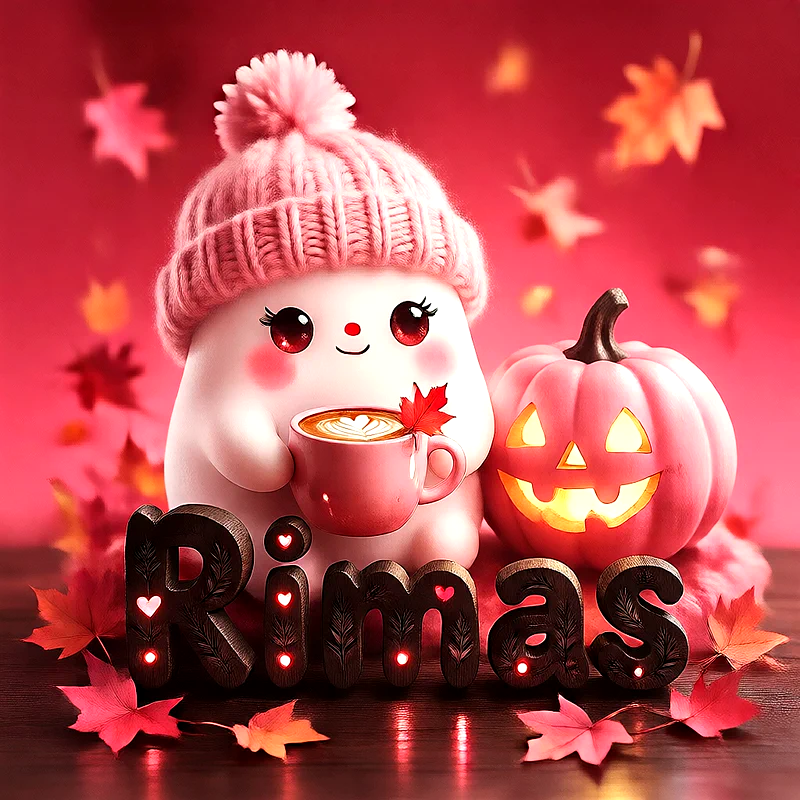 صورة اسم ريماس بتصميم الشبح الكيوت وأجواء الهالوين الدافئة