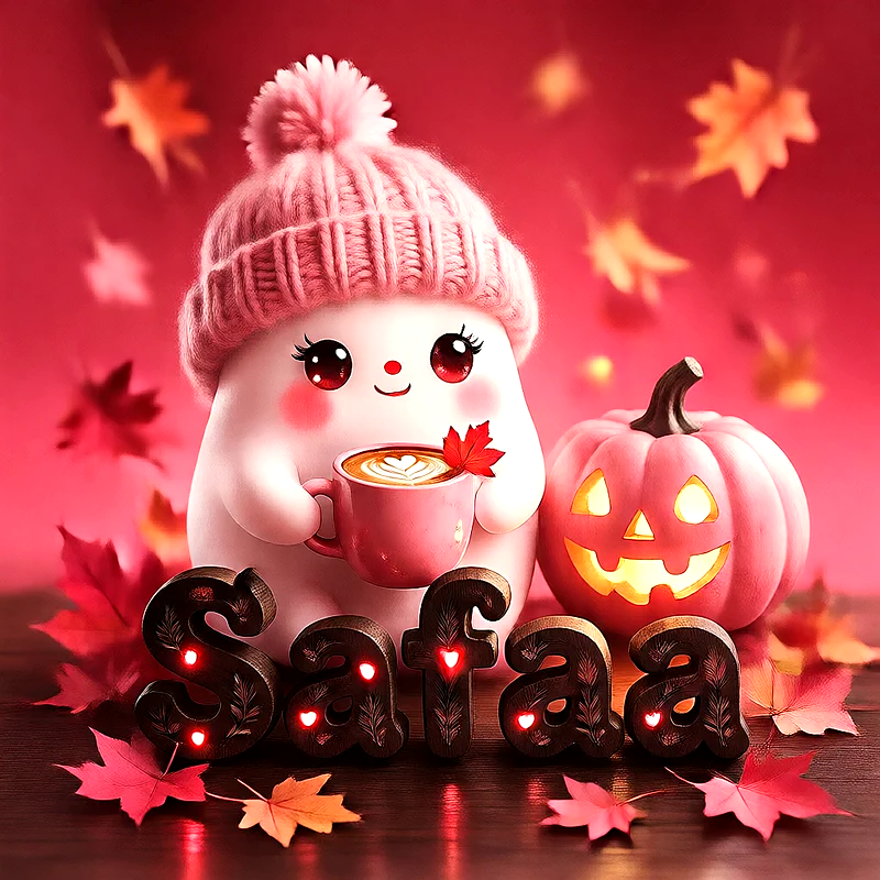 صورة اسم صفاء بتصميم الشبح الكيوت وأجواء الهالوين الدافئة