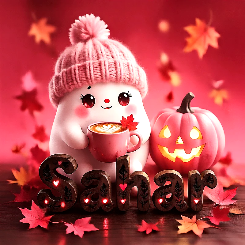 صورة اسم سحر بتصميم الشبح الكيوت وأجواء الهالوين الدافئة