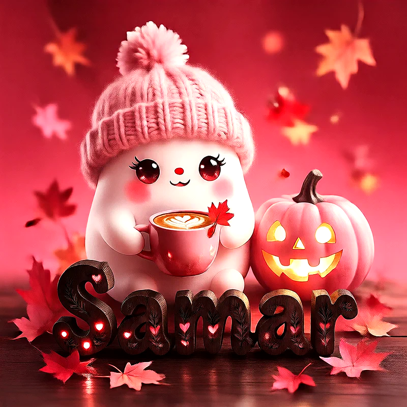 صورة اسم سمر بتصميم الشبح الكيوت وأجواء الهالوين الدافئة