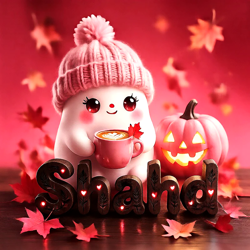 صورة اسم شهد بتصميم الشبح الكيوت وأجواء الهالوين الدافئة