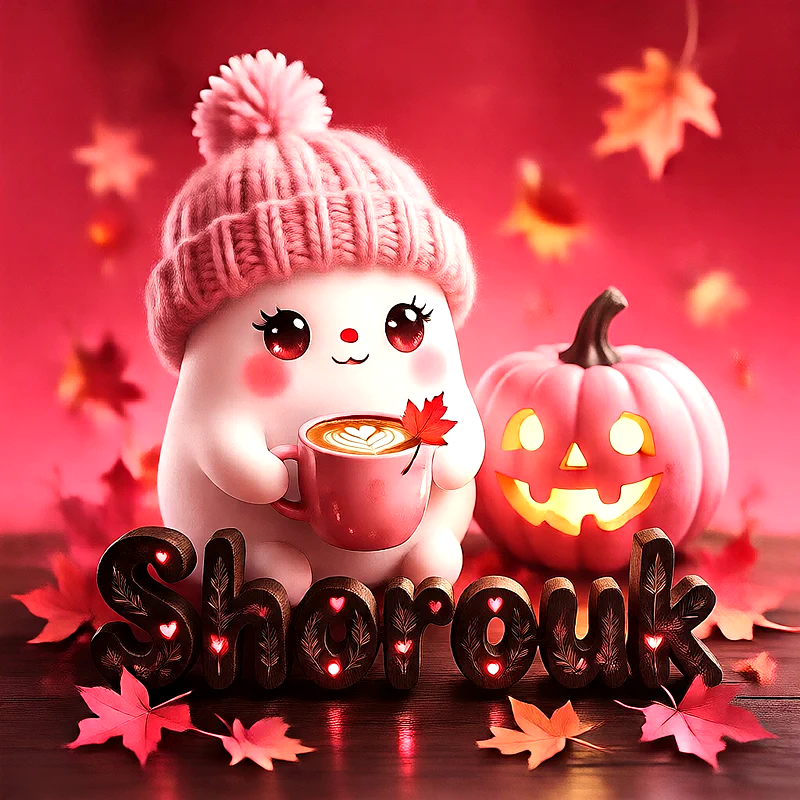 صورة اسم شروق بتصميم الشبح الكيوت وأجواء الهالوين الدافئة