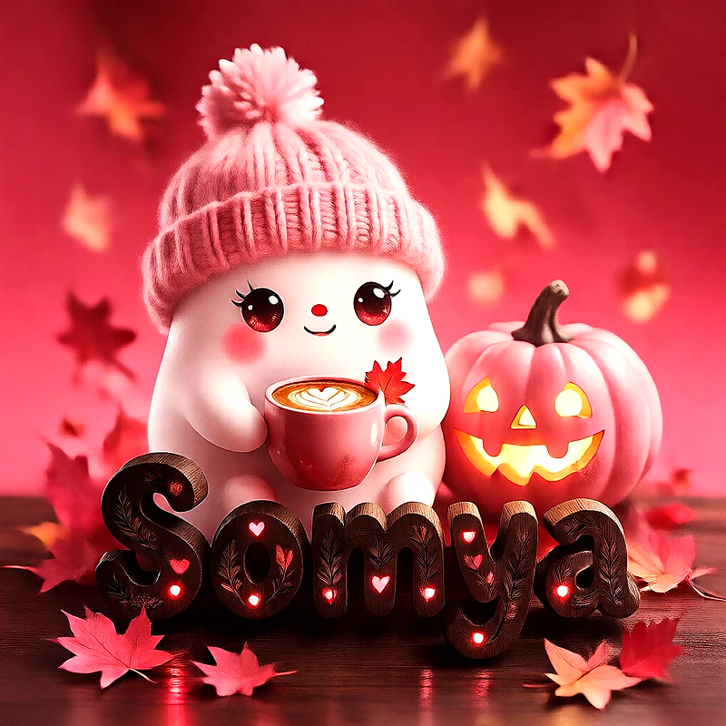 صورة اسم سوميه بتصميم الشبح الكيوت وأجواء الهالوين الدافئة