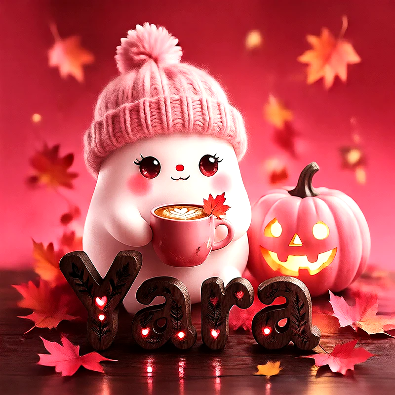 صورة اسم يارا بتصميم الشبح الكيوت وأجواء الهالوين الدافئة