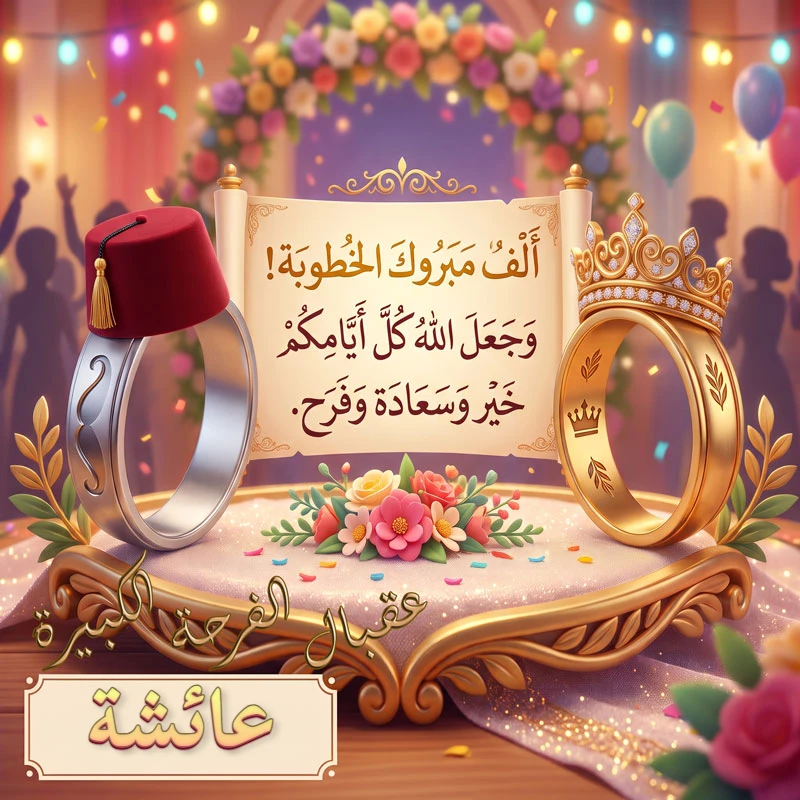 تحميل كارت مبروك الخطوبة باسم عائشة للفيسبوك والواتساب