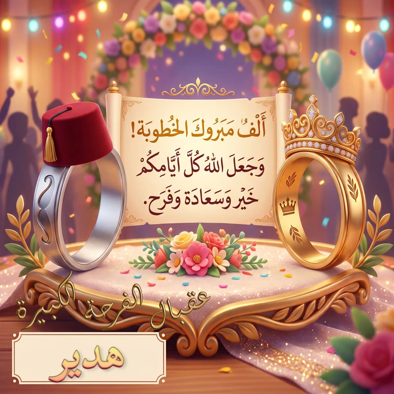 تحميل كارت مبروك الخطوبة باسم هدير للفيسبوك والواتساب