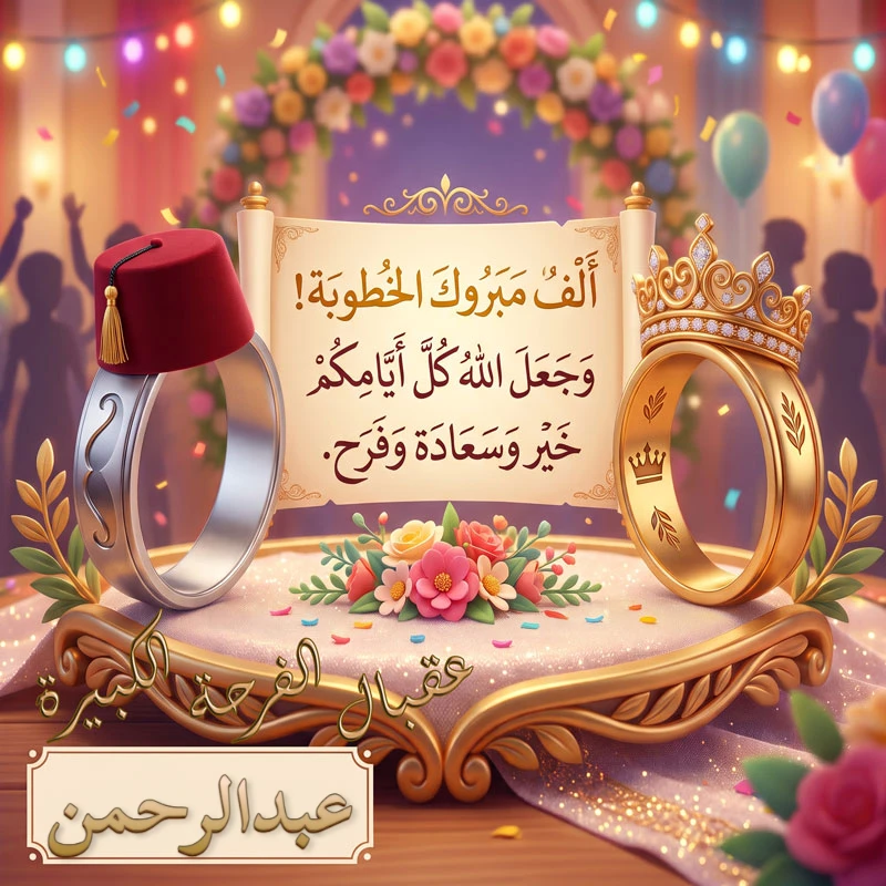 تحميل كارت مبروك الخطوبة باسم عبدالرحمن للفيسبوك والواتساب