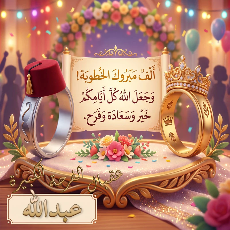تحميل كارت مبروك الخطوبة باسم عبدالله للفيسبوك والواتساب