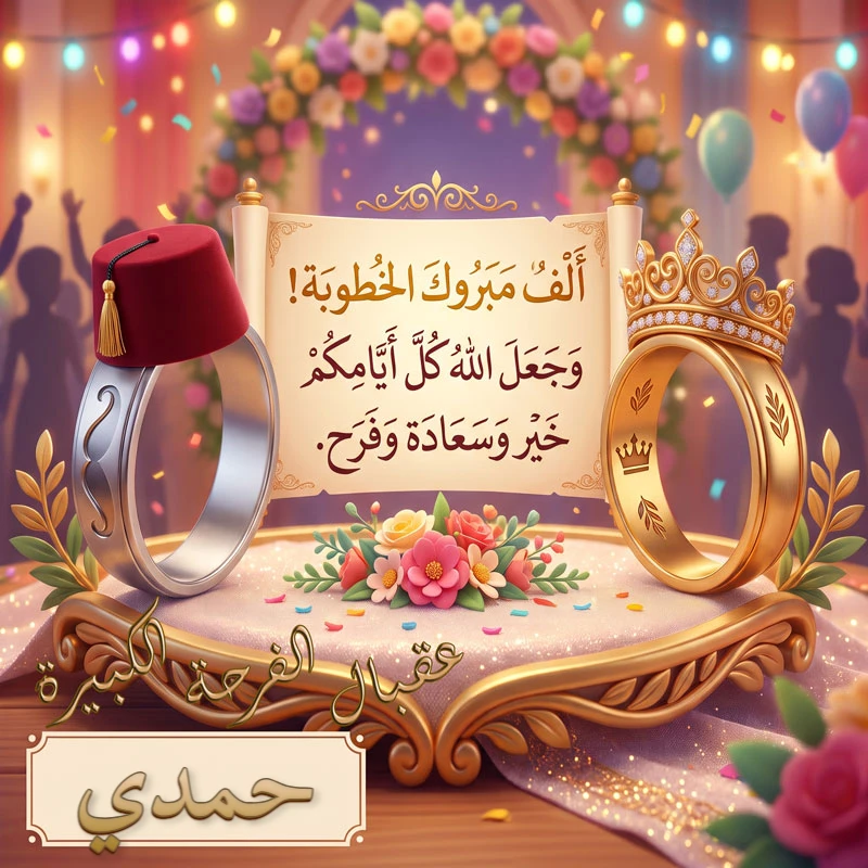 تحميل كارت مبروك الخطوبة باسم حمدي للفيسبوك والواتساب