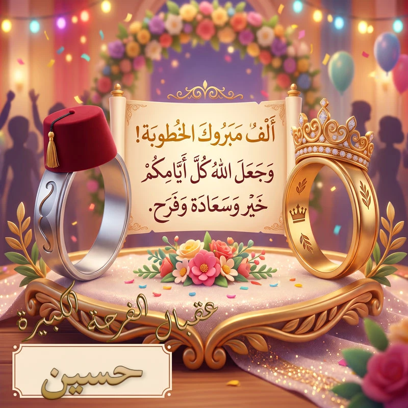 تحميل كارت مبروك الخطوبة باسم حسين للفيسبوك والواتساب