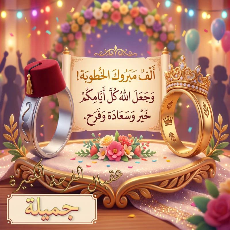 تحميل كارت مبروك الخطوبة باسم جميلة للفيسبوك والواتساب