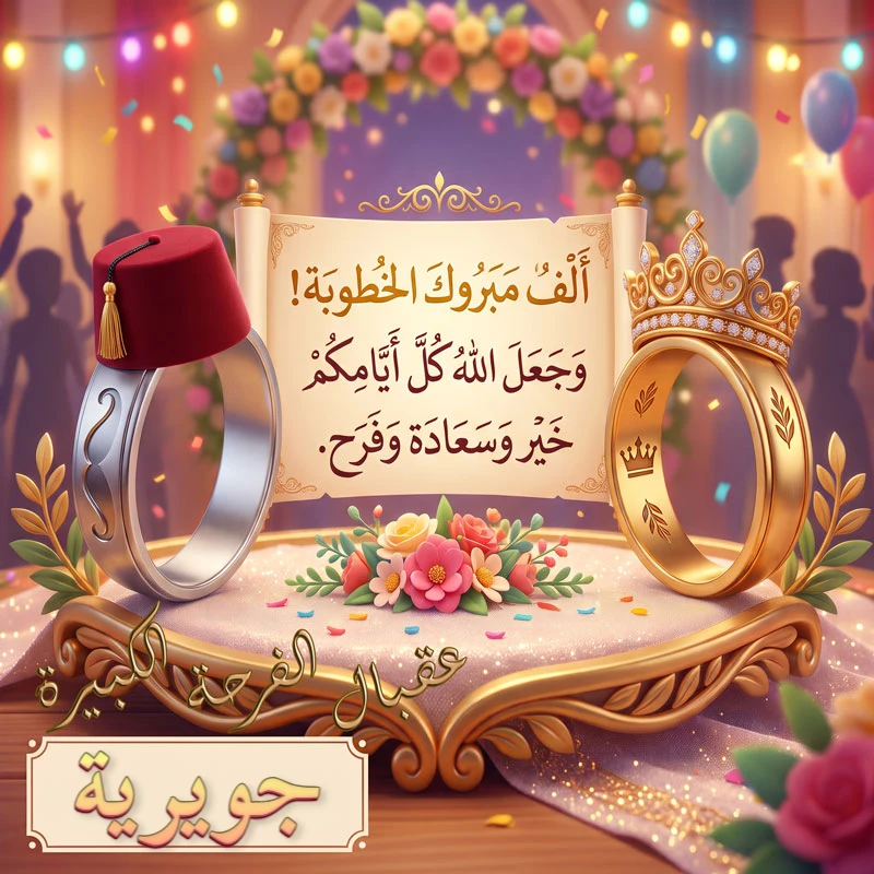 تحميل كارت مبروك الخطوبة باسم جويرية للفيسبوك والواتساب