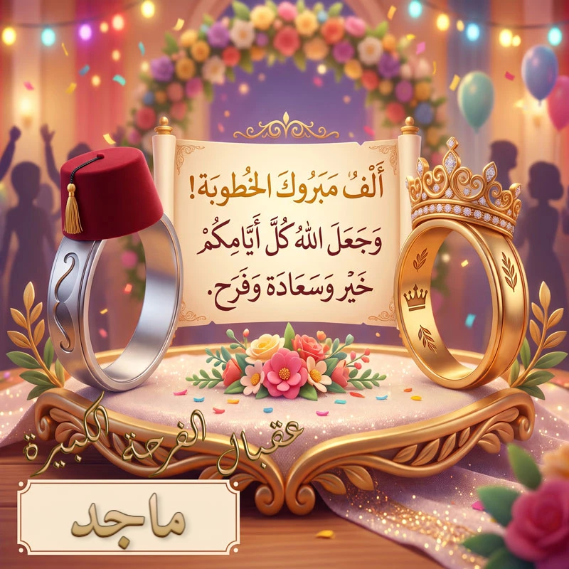 تحميل كارت مبروك الخطوبة باسم ماجد للفيسبوك والواتساب