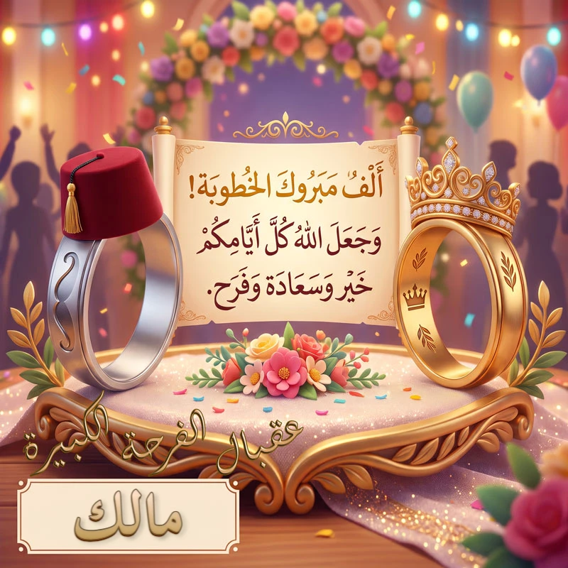 تحميل كارت مبروك الخطوبة باسم مالك للفيسبوك والواتساب