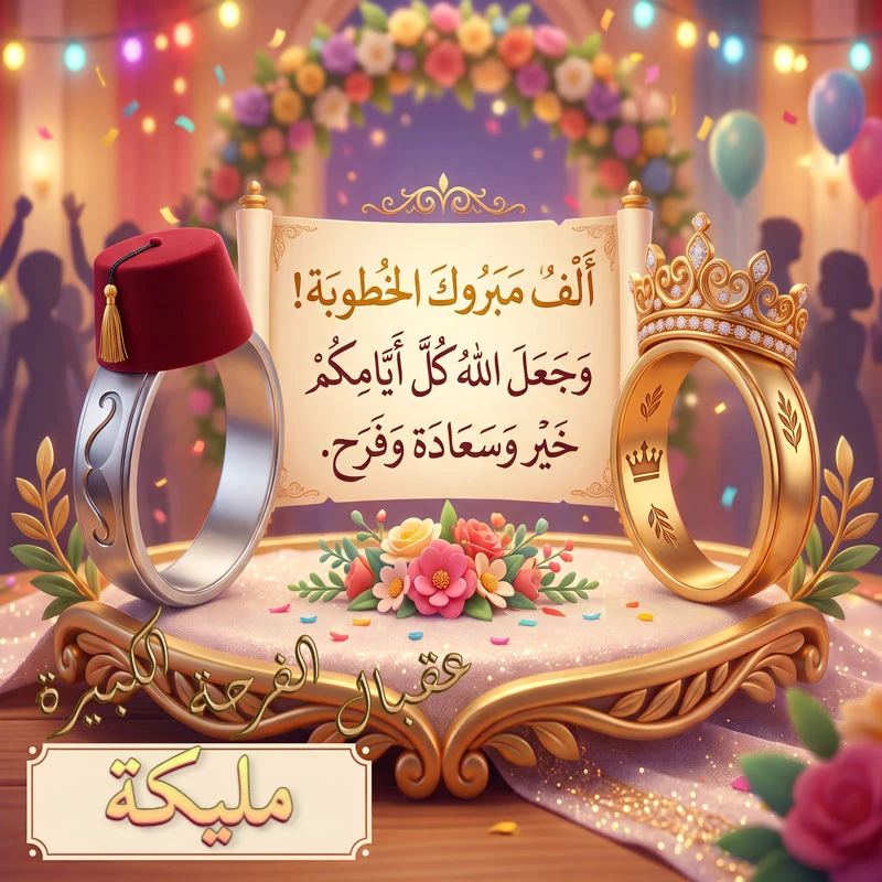 تحميل كارت مبروك الخطوبة باسم مليكة للفيسبوك والواتساب
