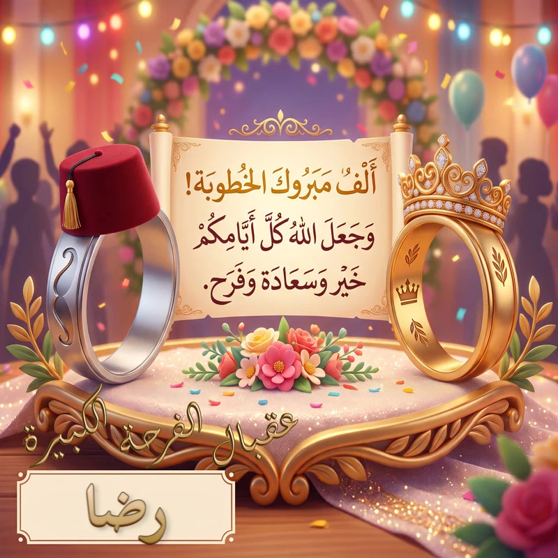 تحميل كارت مبروك الخطوبة باسم رضا للفيسبوك والواتساب