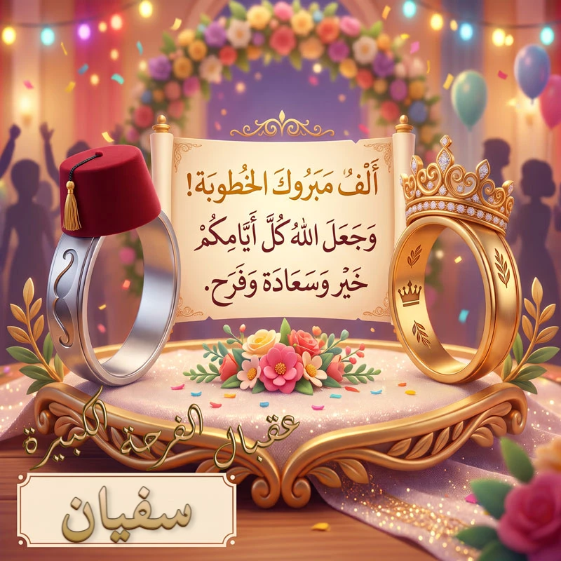 تحميل كارت مبروك الخطوبة باسم سفيان للفيسبوك والواتساب